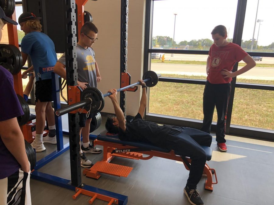 Ryan+Yang+%2825%29%2C+Aiden+McCullough+%2825%29+and+Luke+Gieselmann+%2825%29+use+their+WIN+Time+to+burn+off+some+steam+and+build+muscle.