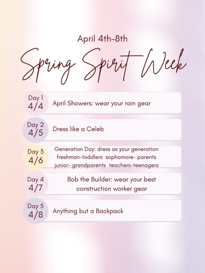 Participate next week in our schools Spring Spirit Week.
