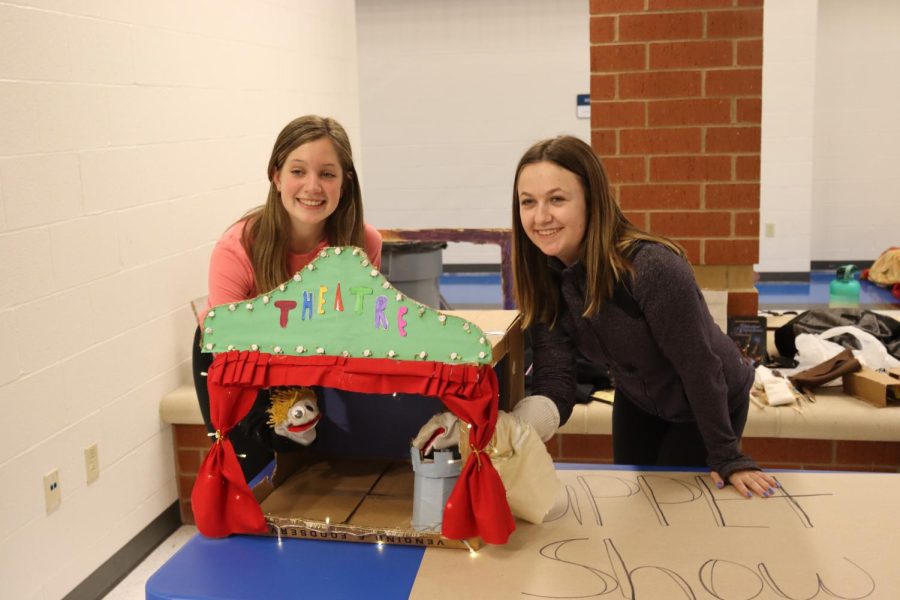 Braelyn Trager (25) and Maggie Wallace (25) performed the balcony scene from Romeo and Julietwith homemade puppets. Getting to do it with Braelyn because we kept giggling and it was fun, Wallace said. Dr. Shelmire said she really enjoyed our puppet show and she stayed for the entire show.