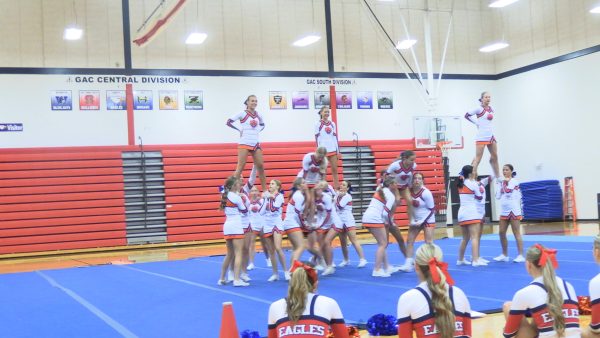The Cheer Team Competes at a Competition at Liberty High School