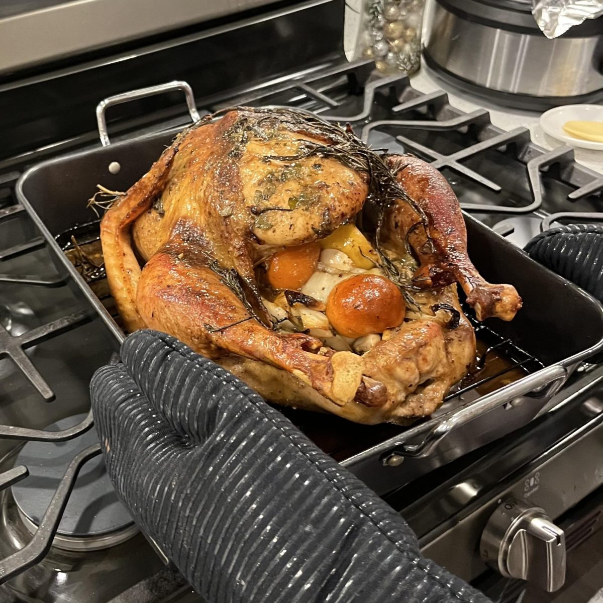 This turkey was cooked by my host family and everyone took part in the preparation of the food.