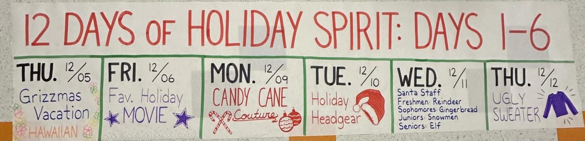 Here are the first six days of the 12 Days of Christmas Spirit Week