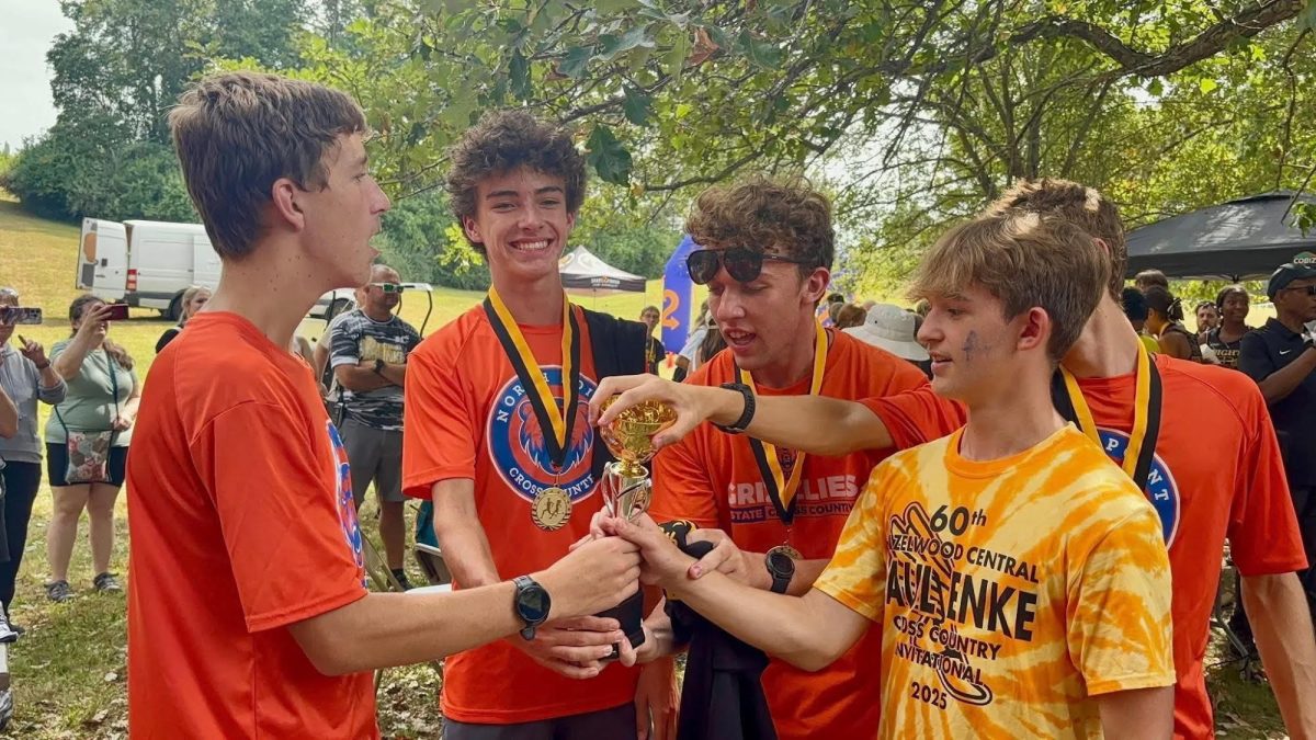 Hunter Stahl ('26), Slade Haviland ('28), Mitchell Lerner ('26), Levi Simms ('29), Gage Garrett ('27) Celebrating their 2nd place team score trophy.  