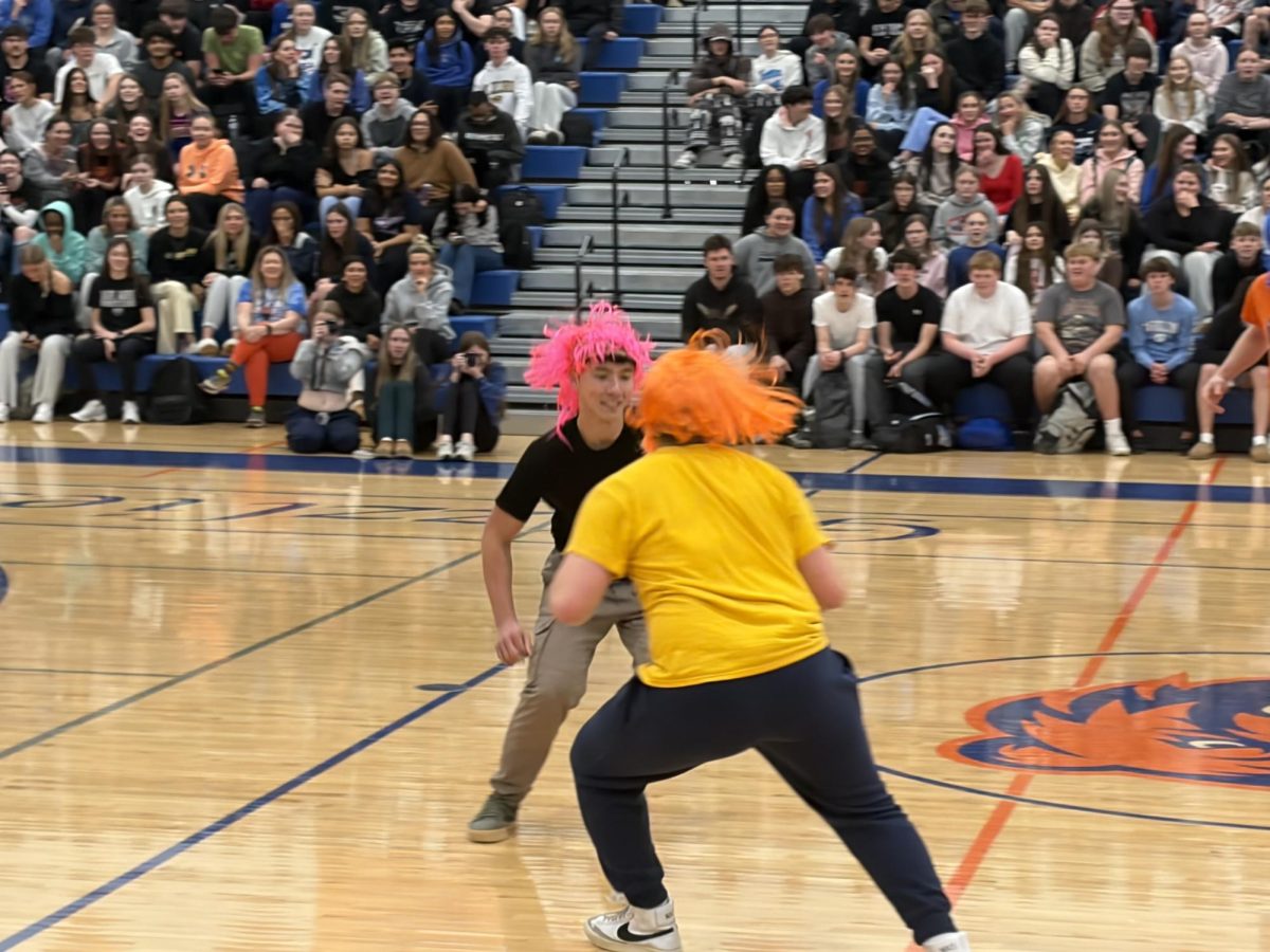 One of the favorite games at the Winter Pep Rally was the Wig Snatch. Ezra Khanamuenwai ('26) and Reid Struckmann ('26) tried to outsmart each other.